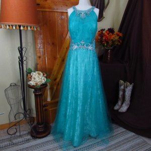 ANNY LEE Turquoise Blue Lace Cocktail Gown XXXL